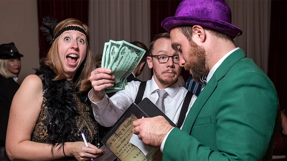 Guests enjoying a Springfield murder mystery party