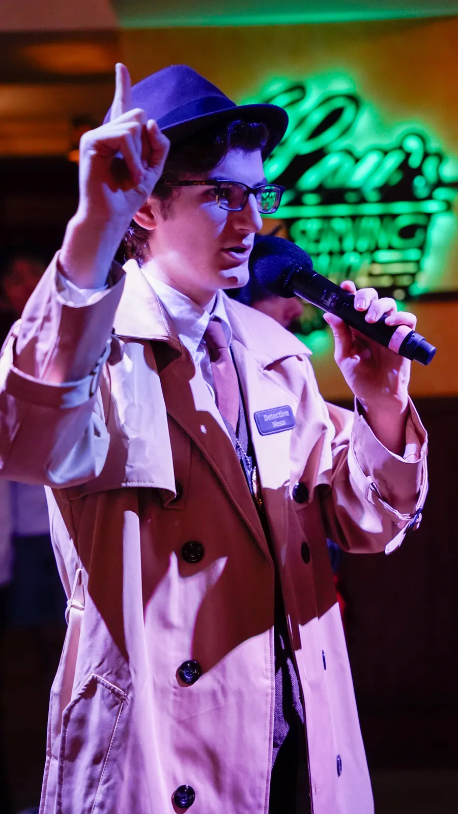 A Murder Mystery Company actor working the room at a Springfield show